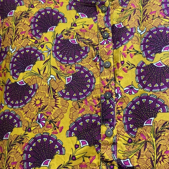 GLOBAL DESI (New with tag) Mustard yellow printed Asymmetric hem kurta,size (L) - Picture 3 of 4